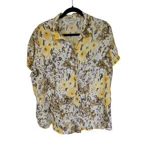 TanJay Yellow Tropical Floral Hawaiian Button Up Women's 18